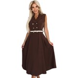 numoco basic 596-4 Elegant midi shirt dress with gold buttons and belt - chocolate | Shoptok.si