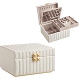 Songmics Zbirka HOME ANAH 2-nivojska zrcalna škatla za nakit, organizator nakita, odstranljiv pladenj, šivana PU površina, lebdeči učinek, 8,5 x 9,4 x 5,3 palca, darilo,, (21671176) Cene