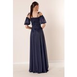 By Saygı Pleated Collar Balloon Sleeve Lined Glittery Long Dress | Shoptok.si