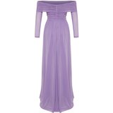 Trendyol Lilac Carmen Collar Tulle Long Evening Dress | shoptok.hr