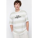 Trendyol Stone Men's Oversize Striped City Printed 100% Cotton T-Shirt Cene