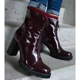 Gemre Burgundy patent heeled ankle boots decorated with Tiri fastening | Shoptok.si