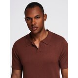 Ombre Men's buttonless polo shirt with classic weave - dark brown | Shoptok.si