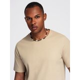 Ombre Men's waffle-textured T-shirt with round neckline - sand Cene