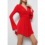 BİKELİFE Women's Red Spanish Sleeve Shorts Chest and Decollete Decollete Detail Dress