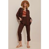 Trend Alaçatı Stili Women's Brown Polo Collar Double Seekers Suit Cene
