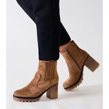Gemre Brown ankle boots with high chunky heel eco-suede Dunyana | Shoptok.si