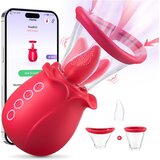 SuperLove Ultimate Smart Tongue Licking Sucking Vibrating Toy with App Red Cene