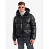 Ombre Men's warm puffer jacket with welts - black | ePonuda.com