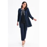 By Saygı Navy Blue Collar Stoned Undershirt Plus Size Jacket Suit | shoptok.hr