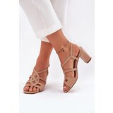 Sergio Leone Women's sandals on block heel beige SK884 | Shoptok.si