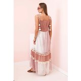 Kesi Włoski Women's boho dress with straps with embroidery and lace camel | shoptok.hr
