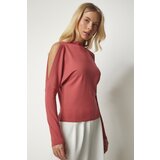 Happiness İstanbul Women's Dry Rose Standing Collar Open-Shoulder Knitwear Blouse Cene