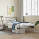 Maison Chic Kovinski Posteljni okvir - Enojna postelja - Postelja za odrasle z vzglavjem in vznožjem črn 100x200 cm, (21695830) | Shoptok.si