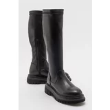 LuviShoes HENİN Black Stretch Women's Knee High Flat Boots