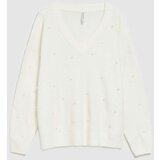 Marisse Pearl Beaded V-Neck Sweater | shoptok.hr