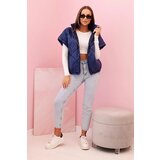 Kesi Włoski Women's quilted vest with short sleeves and a stand-up collar navy | shoptok.hr