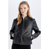 Defacto Regular Fit Zippered Pocket Black Faux Leather Jacket | Eponuda.ba