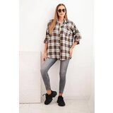 Kesi Włoski Women's cotton plaid shirt with a distressed effect brown | shoptok.hr