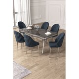 Hanah home trpezarijski set Pem, sto i 6 stolica, antracit ploča Irony, hromirane noge, antracit tkanina Babyface | Eponuda.com
