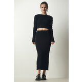  Women's Black Ribbed Crop Knitwear Sweater Skirt Suit | shoptok.hr