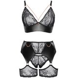 Cottelli curves - čipkasti set grudnjaka s kožnim detaljima (crni) | shoptok.hr