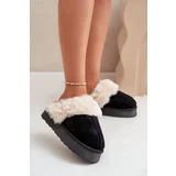 FK1 Women's Snow Slippers With Thick Sole And Fur Black Doriola