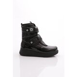 DGN 2024 Women's Woolen Velcro Boots Black Black Patent Leather Cene