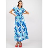 Fashion Hunters White and blue dress with prints and an envelope neckline Cene