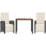  3-dijelni bistro set s jastucima crni od poliratana Crna Dužina stola 90 cm | shoptok.hr