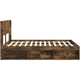  Krevetna konstrukcija s pohranom i uzglavljem Dimljeni hrast Smeđa 135 x 190 cm | Shoptok.si