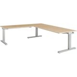 mauser Pisalna miza, s priključkom, ŠxG 2000 x 800 mm, kotni element na levi strani (širina 1200 mm), plošča imitacija javorja, ogrodje aluminijasto s | Shoptok.si