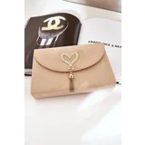  Clutch Bag With Decorative Heart Eco Suede Beige Evilinas