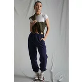 Madmext Women's Navy Blue Oversized Sweatpants with Elastic Waist