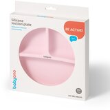 BabyOno silikonski okrugli tanjur s odjeljcima i vakuumom 6 m+, roza | shoptok.hr
