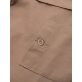 Ombre Men's linen shirt with classic collar and pockets REGULAR FIT - light brown | shoptok.hr