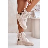 EVENTO Women's platform ankle boots with decorative lacing Leopard light beige Edidda | Eponuda.ba