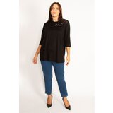 Şans Women's Plus Size Black Applique And Tulle Detail Blouse | shoptok.hr