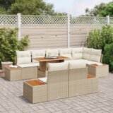 vidaXL 9-delni vrtni kavč set z blazinami Bež poli ratan | Shoptok.si