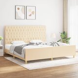 The Living Store Posteljni okvir z vzglavjem krem 200x200 cm blago - Posteljni Okvir Z Vzglavjem, (21527717) Cene