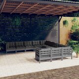 The Living Store Vrtna sedežna garnitura 11-delna z blazinami siva borovina - Vrtna Sedežna Garnitura, (21423606) | Shoptok.si