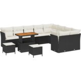 vidaXL 12-delni vrtni kavčni set z blazinami Črna Poly ratan Acacia, 3-delni vrtni jedilni set z blazinami Črna Poly ratan Acacia | Shoptok.si