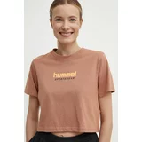 Hummel Bombažna kratka majica ženski, rjava barva