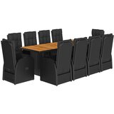 vidaXL 11-dijelni vrtni blagovaonski set s jastucima poliratan crni | shoptok.hr