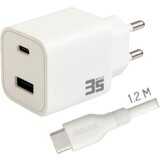 Redline Punjač sa USB-C kablom PQ351AC+CC1.2M60W, 1 x USB-A, 1 x USB-C, Brzi, 35W, Bijeli | Eponuda.ba
