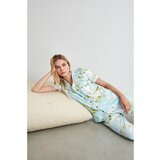 Trendyol Blue Floral Pattern Knitted Pajamas Set Cene