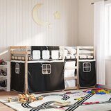  Krevet na kat sa zavjesama bijelo-crni 90 x 200 cm od borovine | shoptok.hr