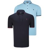 Dewberry DOUBLE SET T8586 MEN'S T-SHIRT-NAVY-CYAN Cene