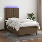 Box spring postelja z vzmetnico LED temno rjava 100x200cm blago | Shoptok.si