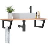  The Living Store Stenska polica za umivalnik jeklo in trdna hrastovina - Polica Za Umivalnik, (21486306) | Shoptok.si